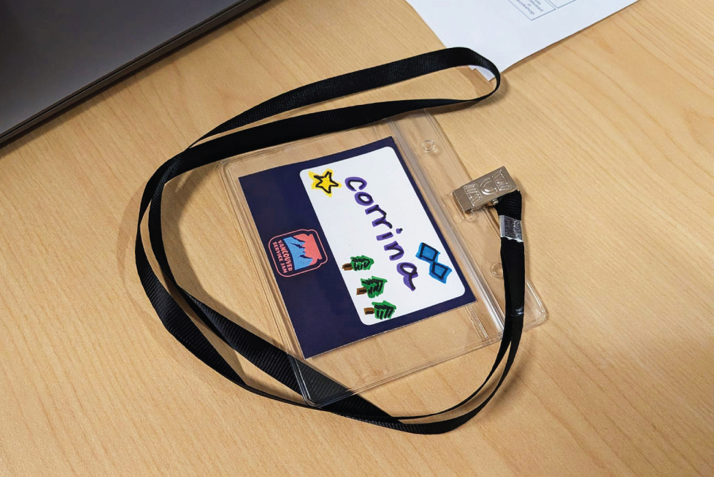 Vancouver Service Jam name tags, decorated by someone on the day.